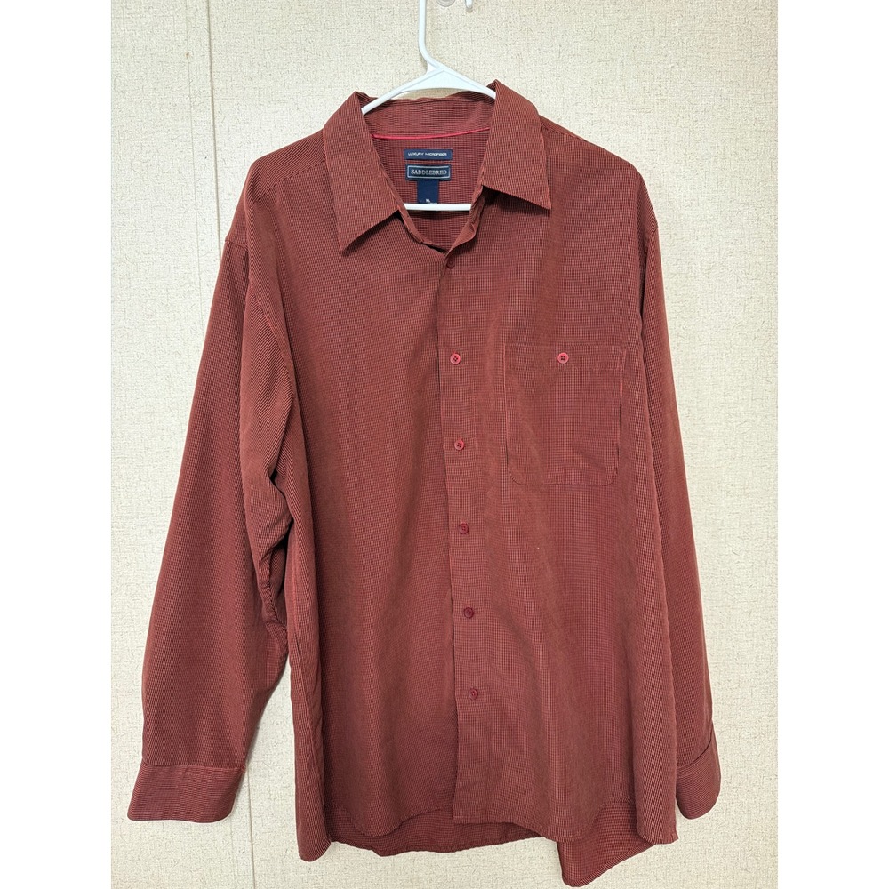 Saddlebred Mens Luxury Microfiber Long Sleeve Button Up Shirt Burgundy Red XL